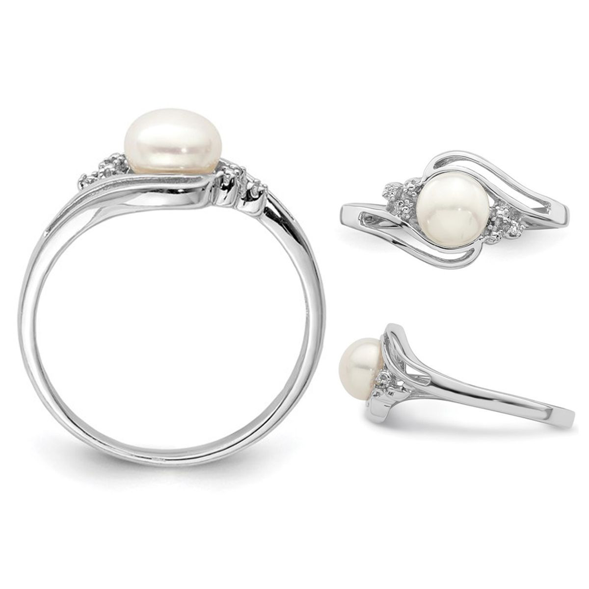6mm Freshwater Cultured Button Pearl Ring in Sterling Silver with Accent Diamonds product image