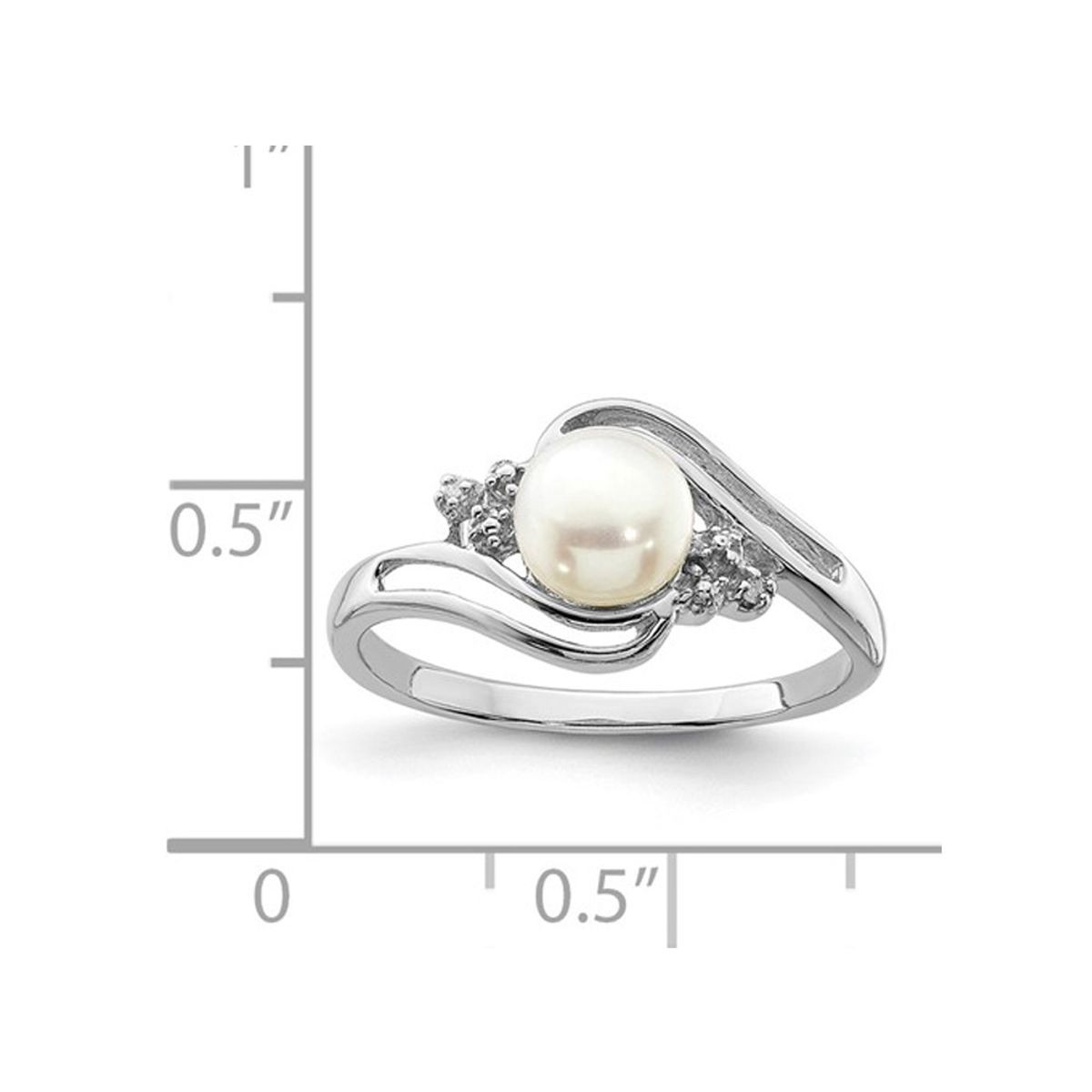 6mm Freshwater Cultured Button Pearl Ring in Sterling Silver with Accent Diamonds product image