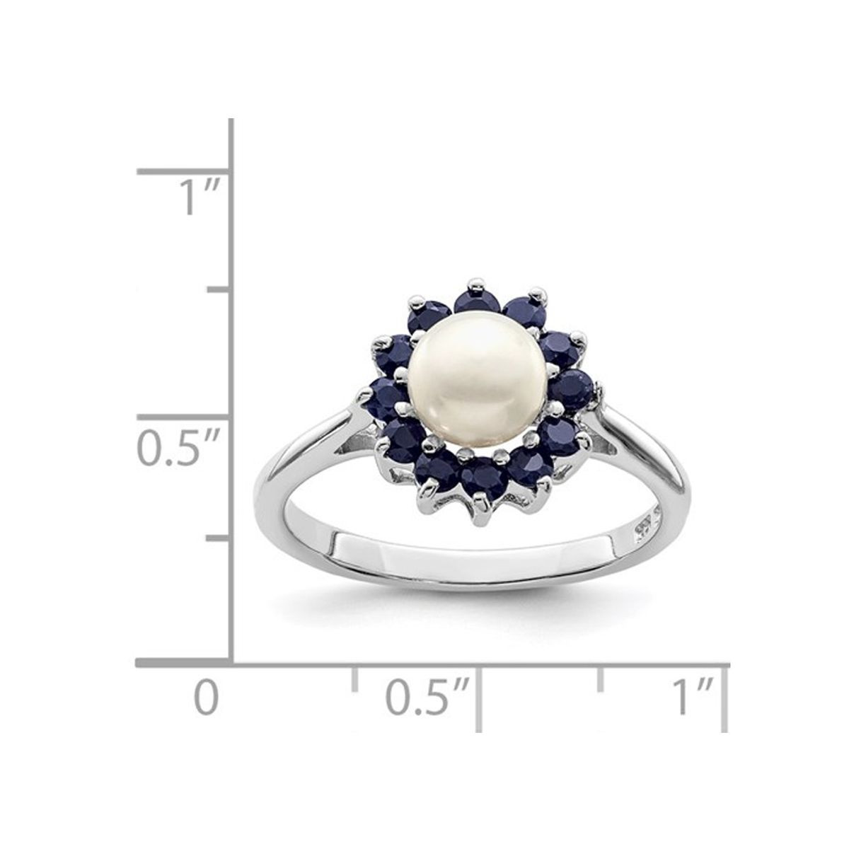 Freshwater Cultured Pearl Ring with Blue Sapphires in Sterling Silver product image