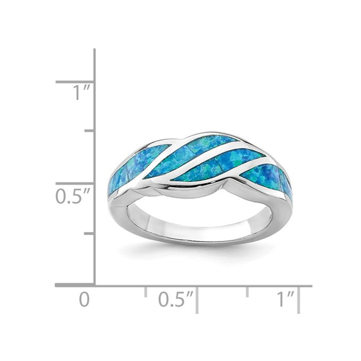 Lab Created Blue Opal Inlay Wave Ring in Sterling Silver product image