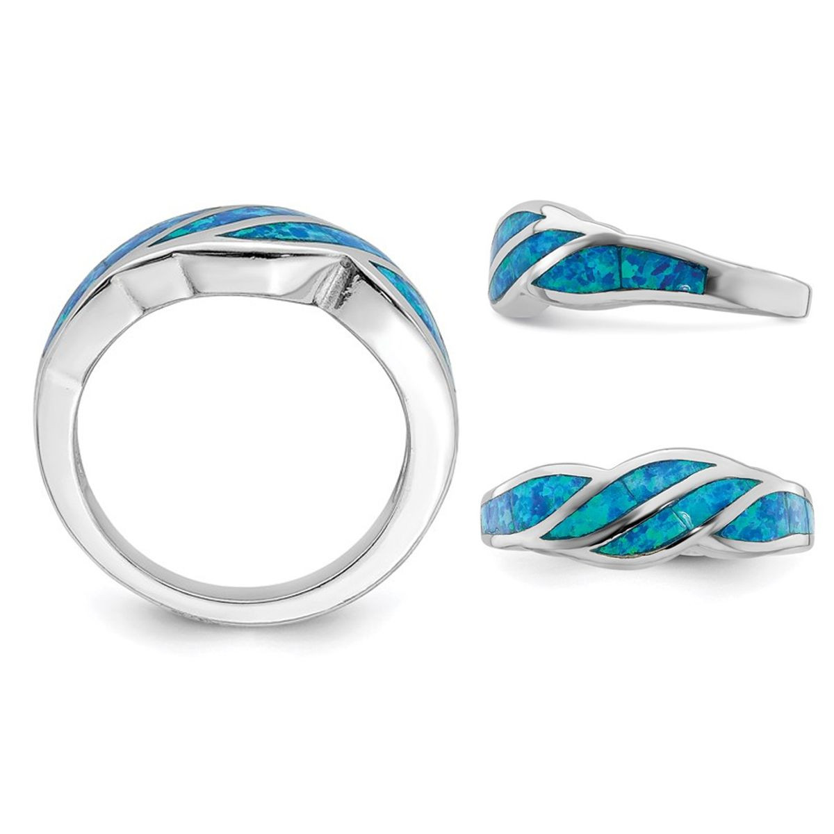 Lab Created Blue Opal Inlay Wave Ring in Sterling Silver product image