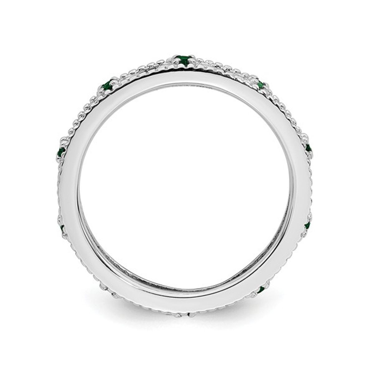 1/8 Lab Created Green Emerald Eternity Band Ring in Sterling Silver product image