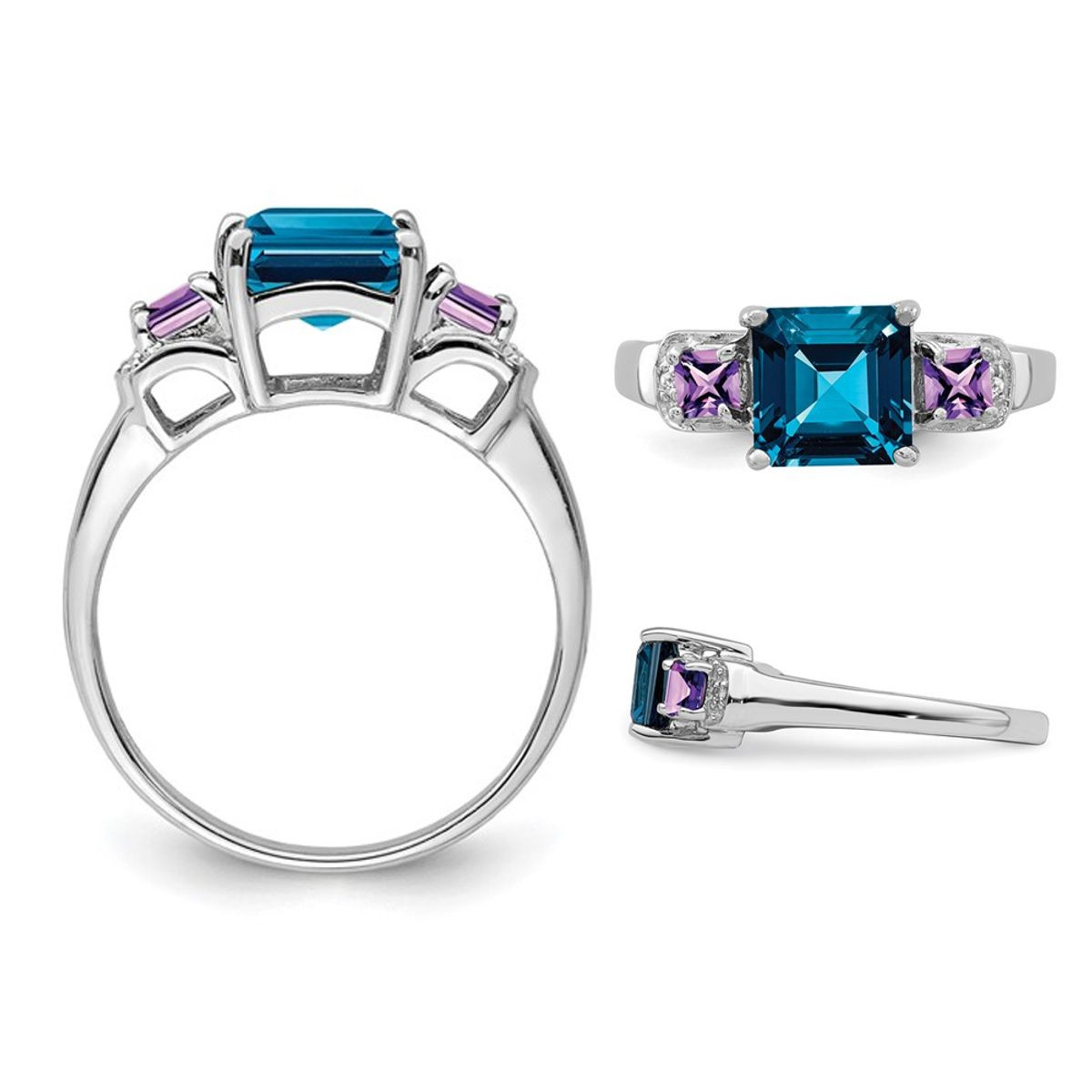 1.90 Carat (ctw) London Blue Topaz and Amethyst Ring in Sterling Silver product image