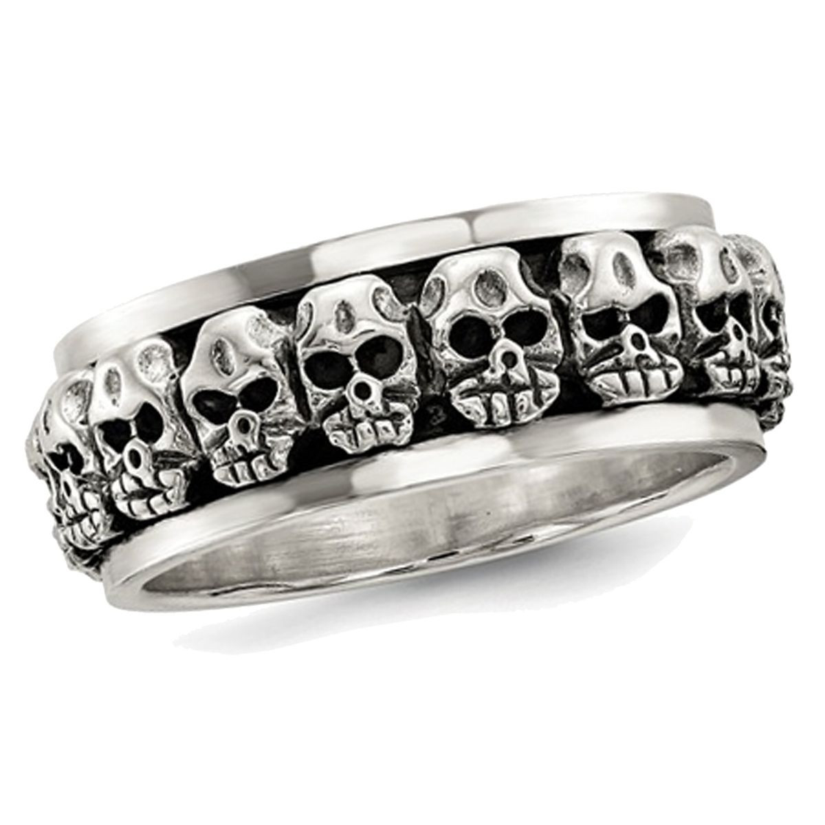 Men's Antiqued Polished Skull Ring in Sterling Silver  with Spinning Center product image