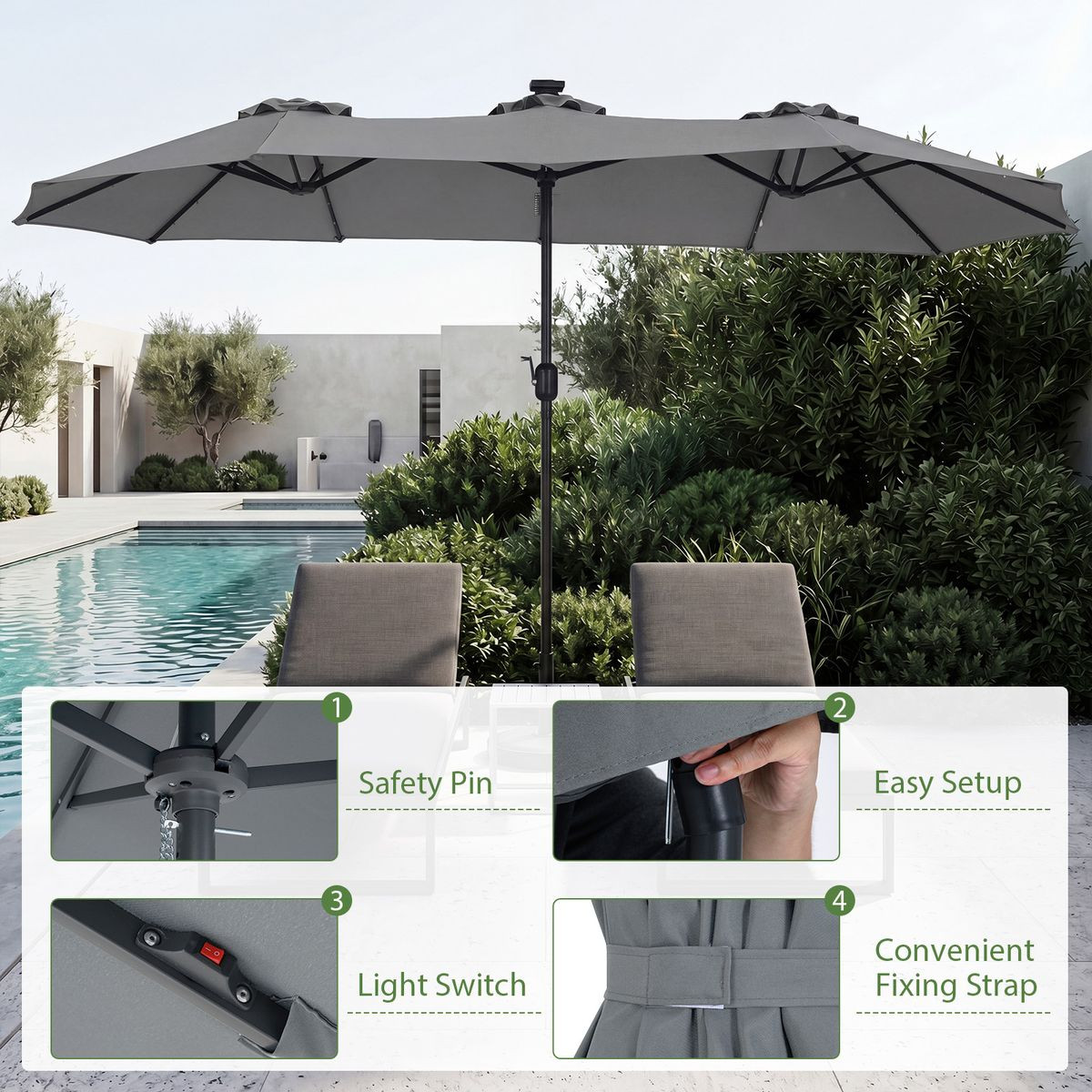 Double-Sided Patio Umbrella with Solar Lights product image