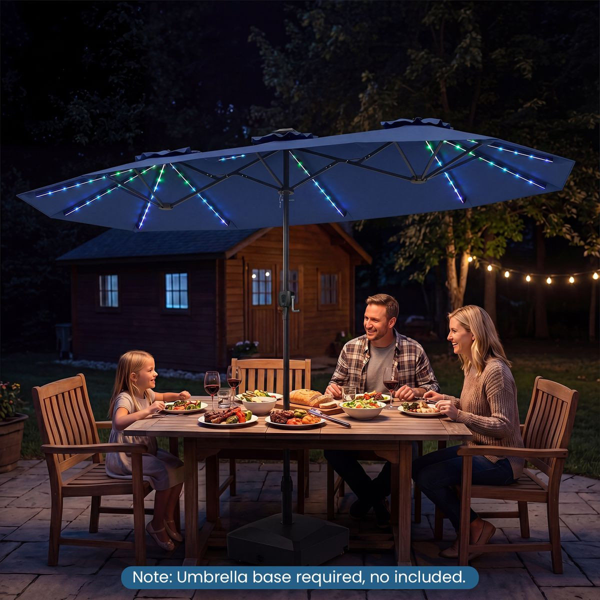 Double-Sided Patio Umbrella with Solar Lights product image