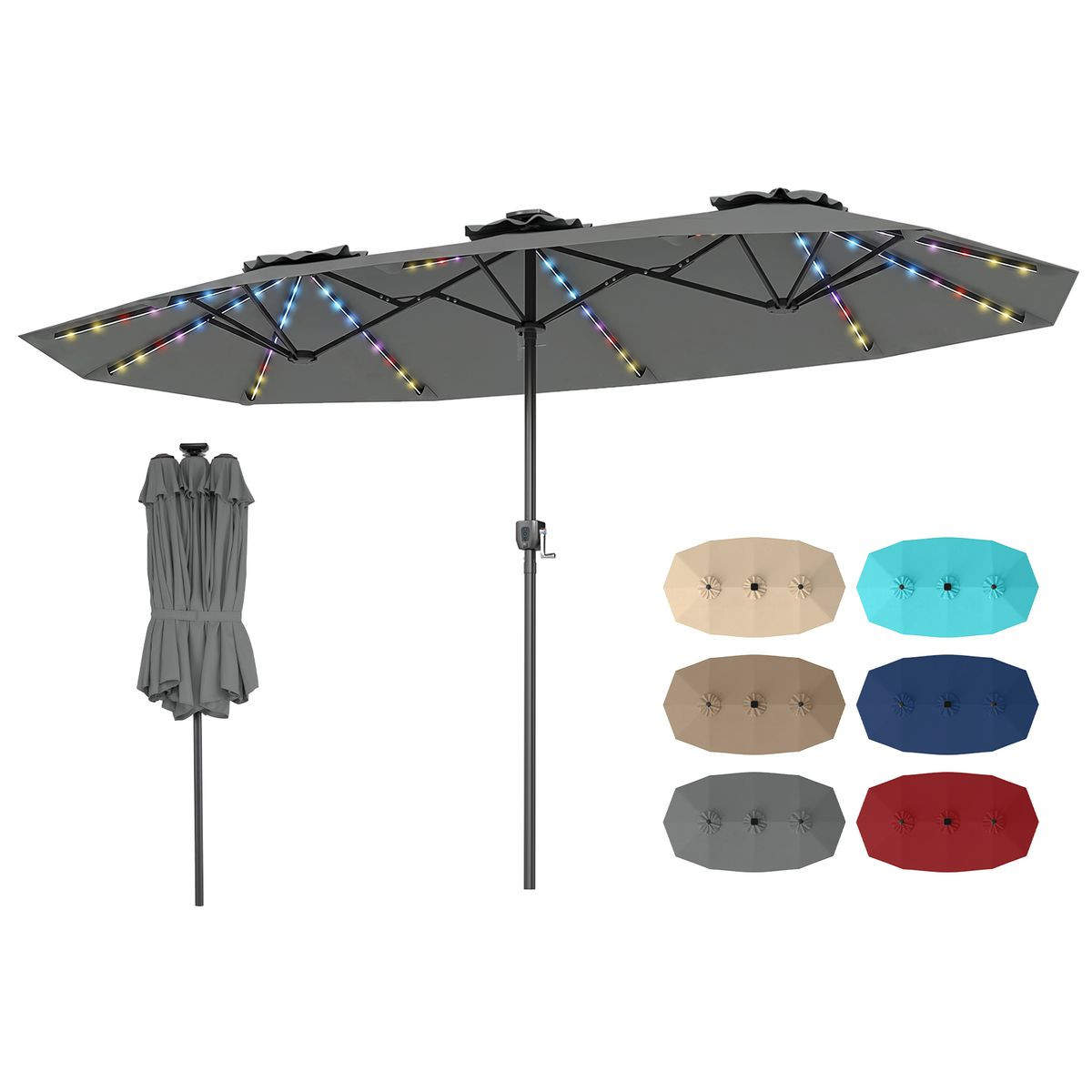 Double-Sided Patio Umbrella with Solar Lights product image