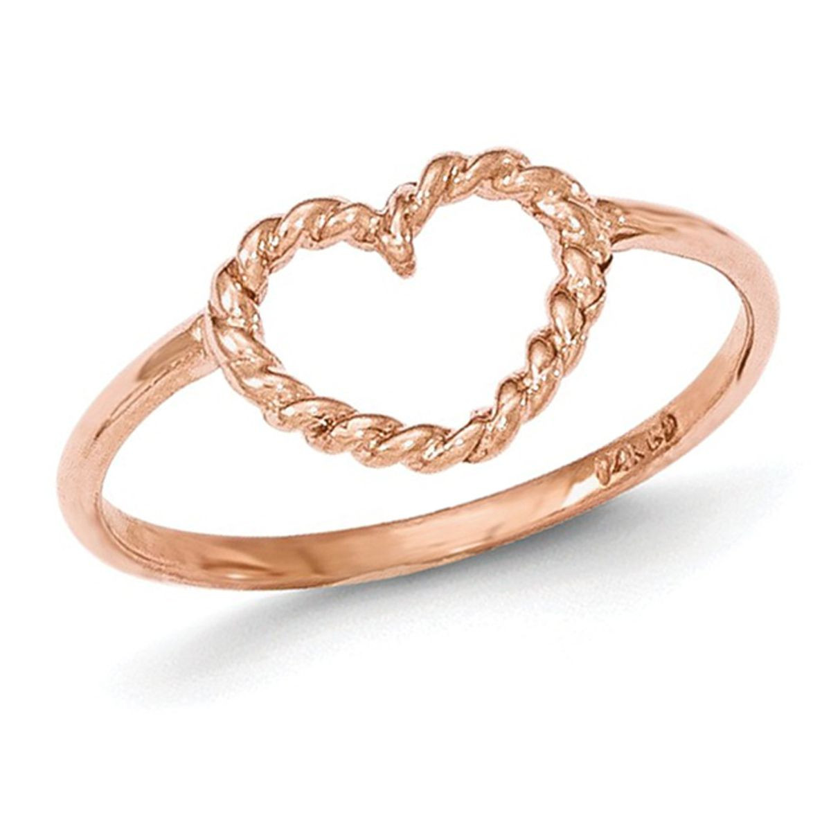 Ladies 14K Rose Pink Gold Polished and Textured Heart Ring (Size 7) product image