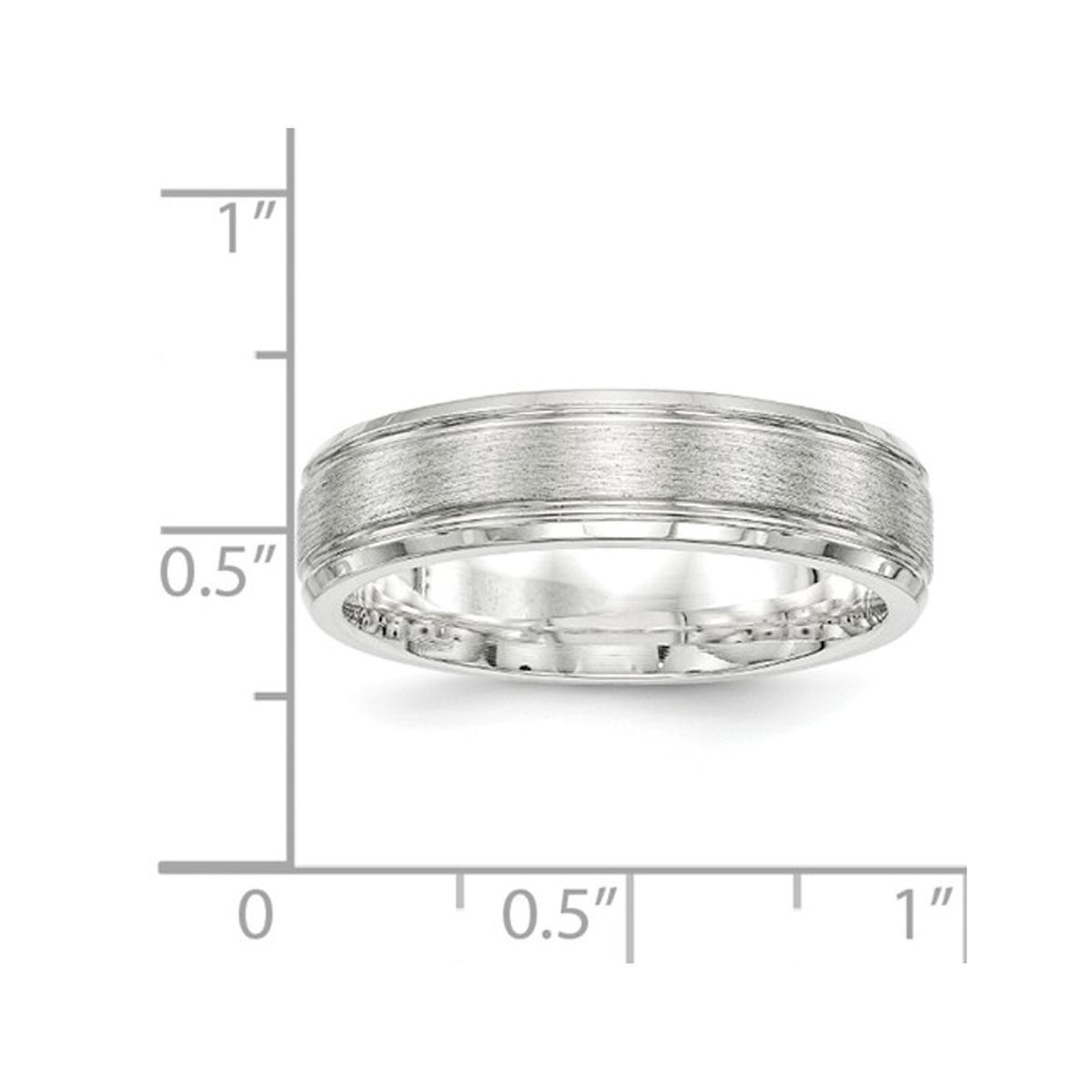 6mm Men's Brushed Sterling Silver Rhodium Plated Band Ring product image