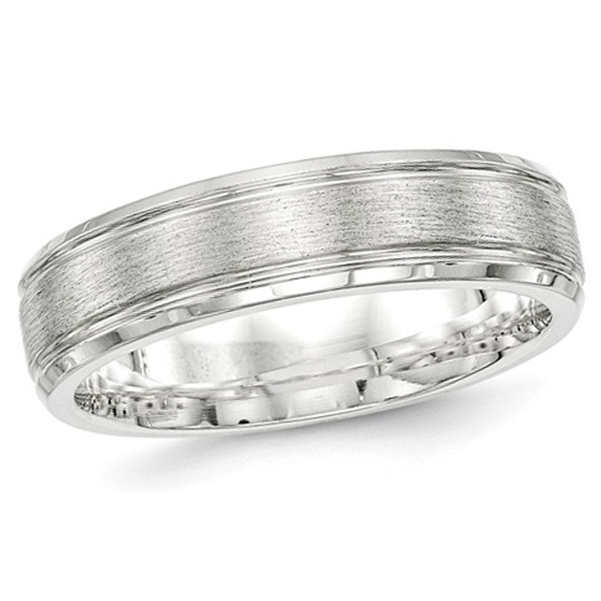6mm Men's Brushed Sterling Silver Rhodium Plated Band Ring product image