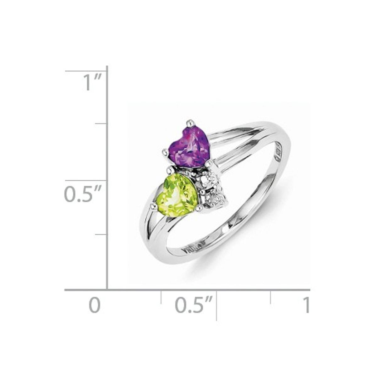 7/10 Carat (ctw) Amethyst and Peridot Heart Ring in Sterling Silver product image