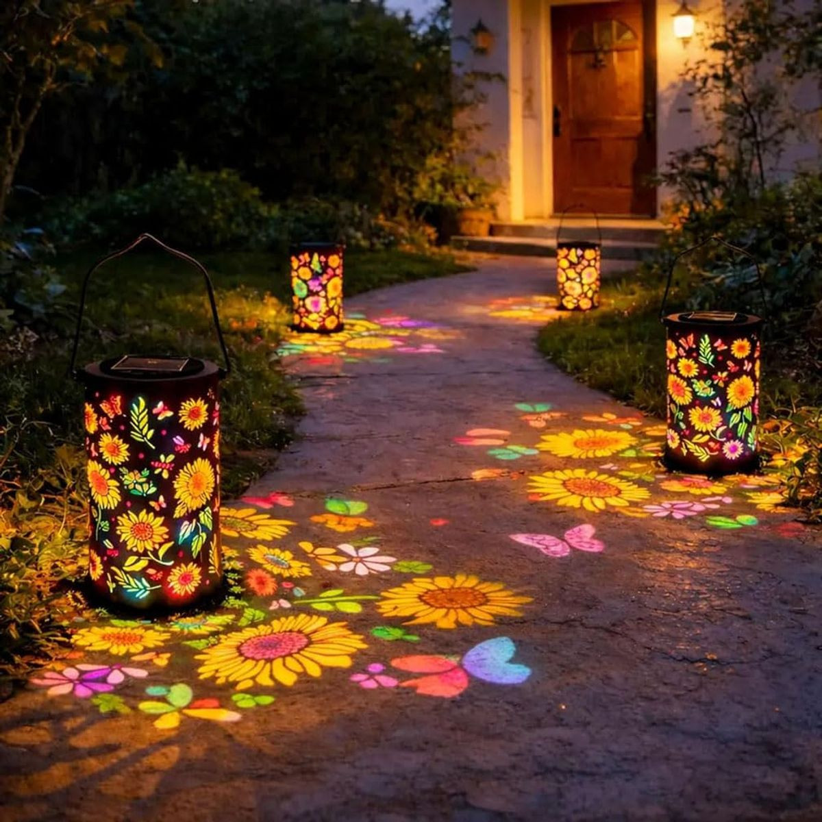 Colorful Sunflower and Butterfly Solar Garden Lantern product image
