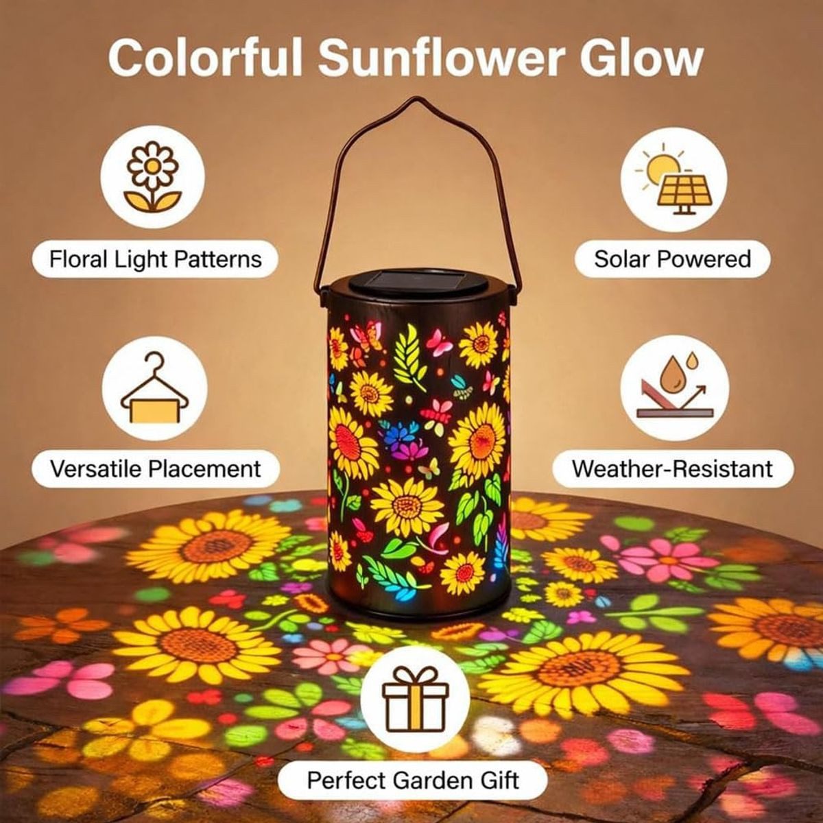 Colorful Sunflower and Butterfly Solar Garden Lantern product image