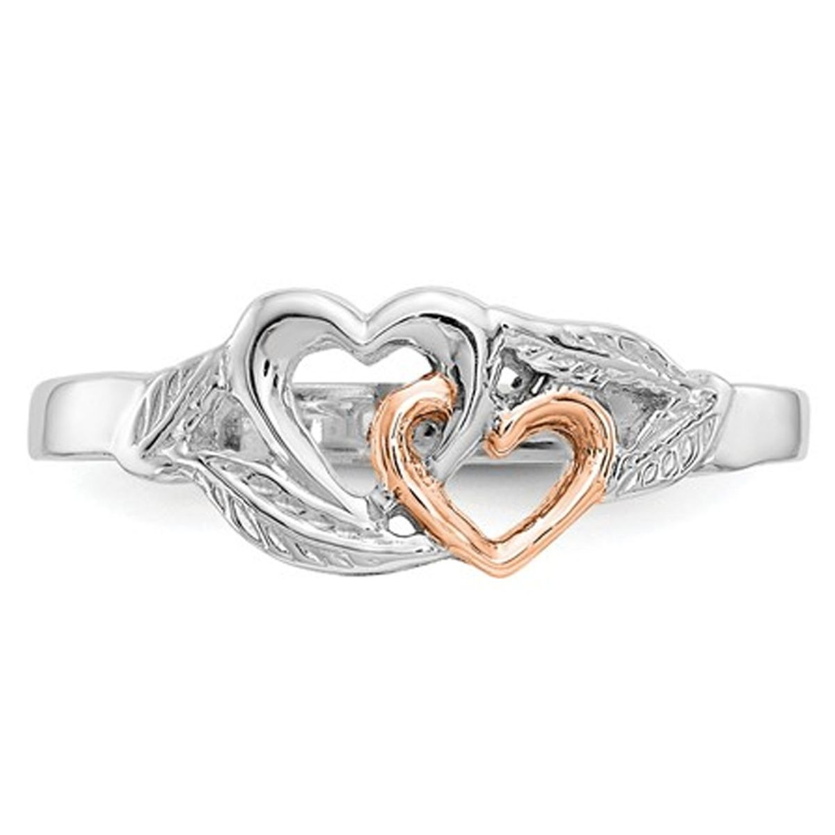 Ladies 14K White and Rose-Pink Gold-Plated Polished Double Heart Ring product image