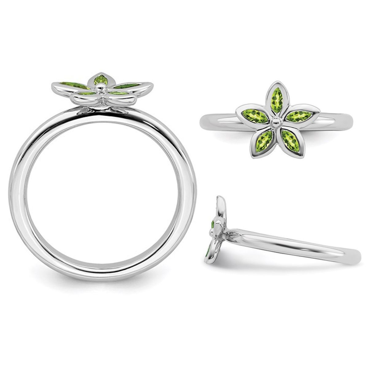 2/5 Carat (ctw) Green Peridot Flower Ring in Sterling Silver product image