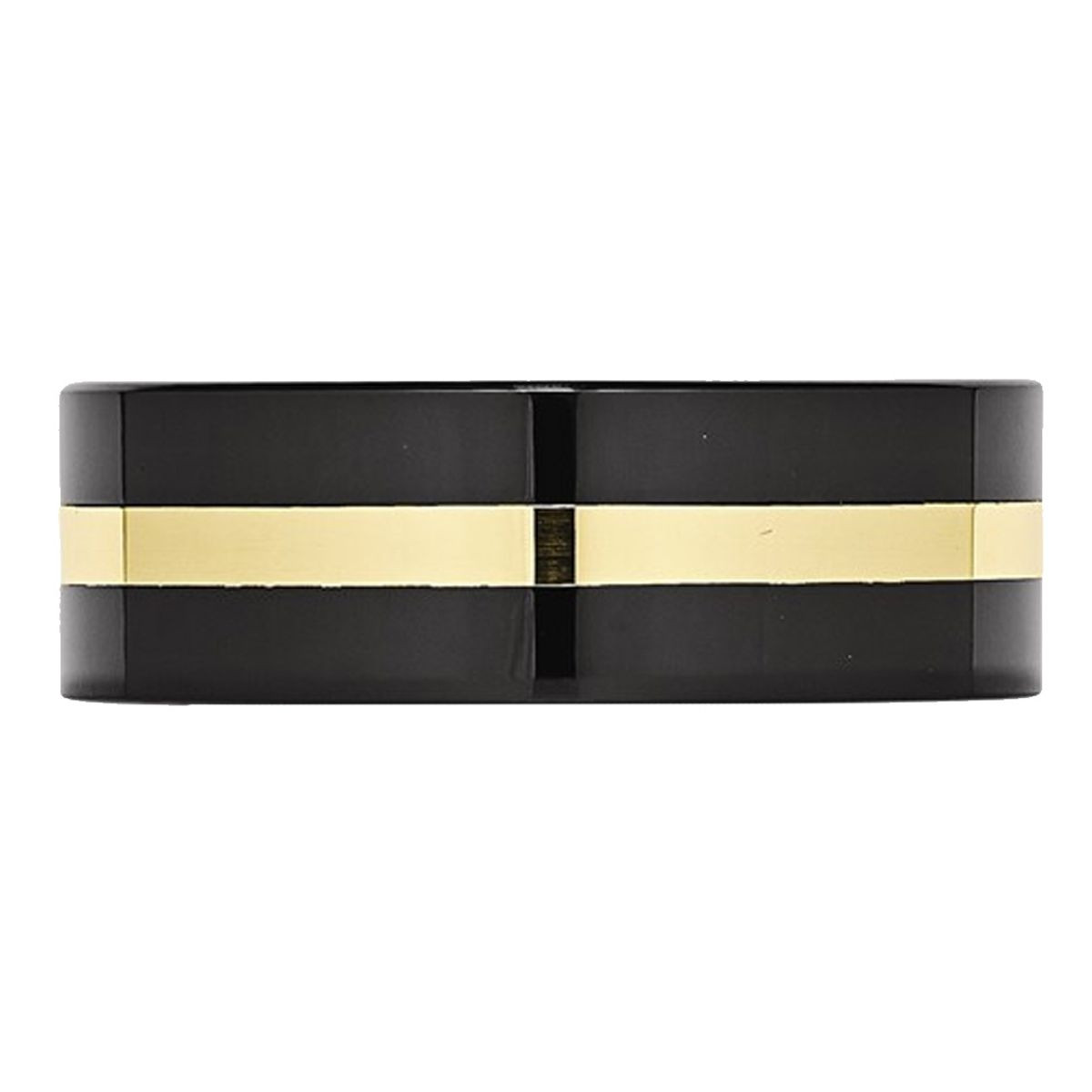 8mm Men's Black Ceramic Wedding Band Ring with 14K Yellow Gold Inlay product image