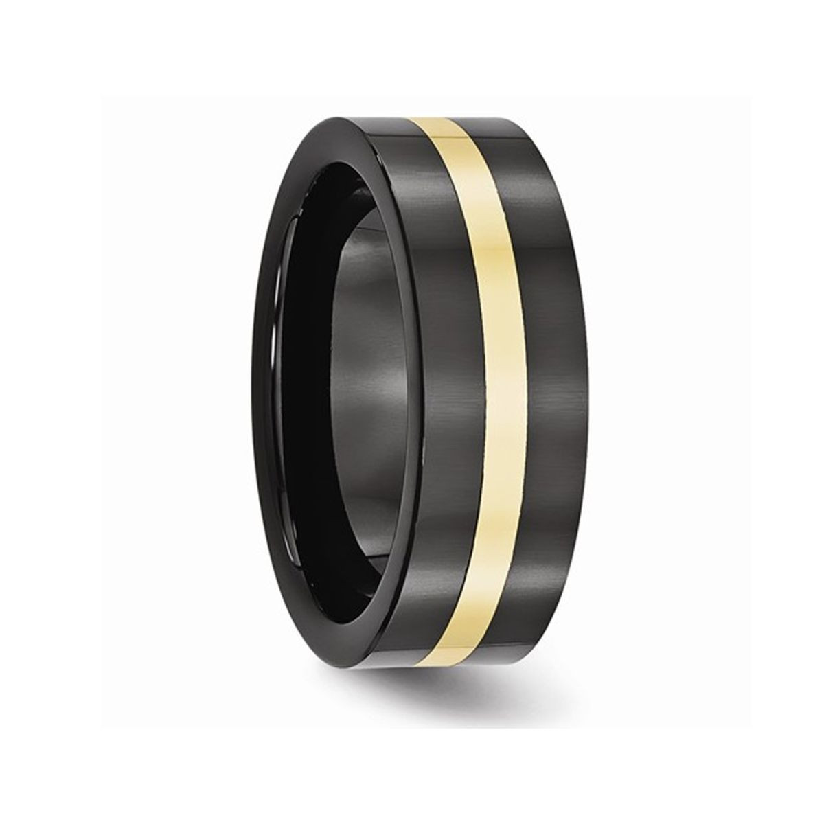 8mm Men's Black Ceramic Wedding Band Ring with 14K Yellow Gold Inlay product image