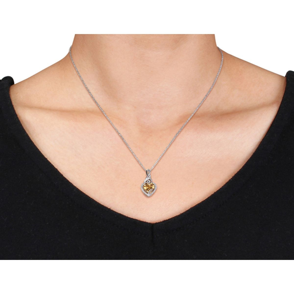 1.70 Carat (ctw) Citrine and Diamond Heart Pendant Necklace in Sterling Silver product image