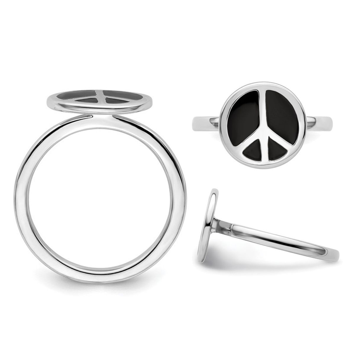 Black Enamel Peace Sign Ring in Sterling Silver product image