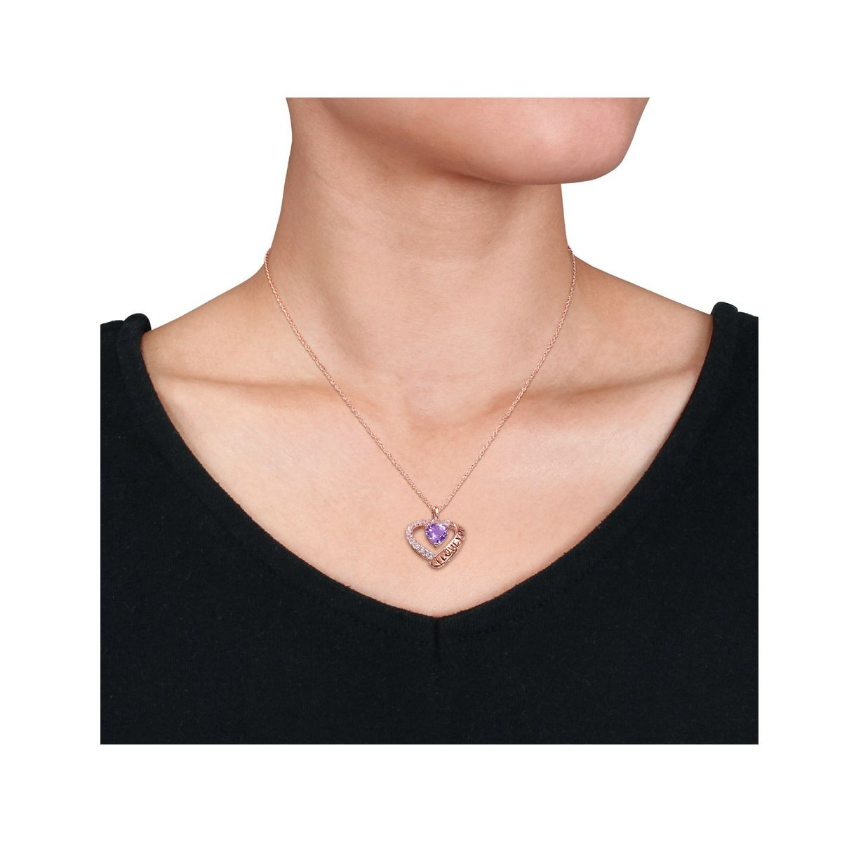 1.65 Carat (ctw) Amethyst & White Topaz Heart Pendant Necklace in Rose Plated Sterling Silver product image