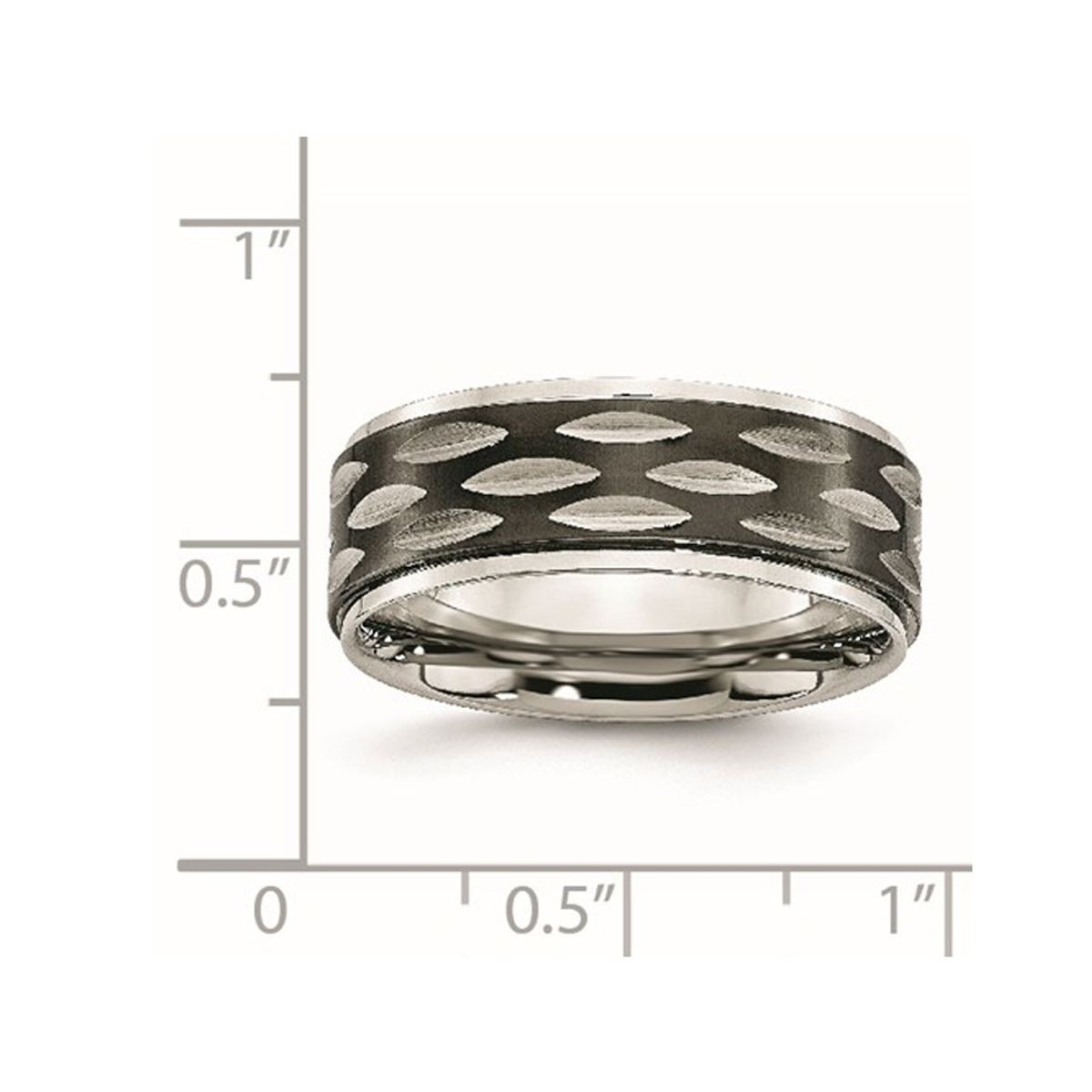 8mm Black Plated Stainless Steel Grooved Wedding Band Ring product image