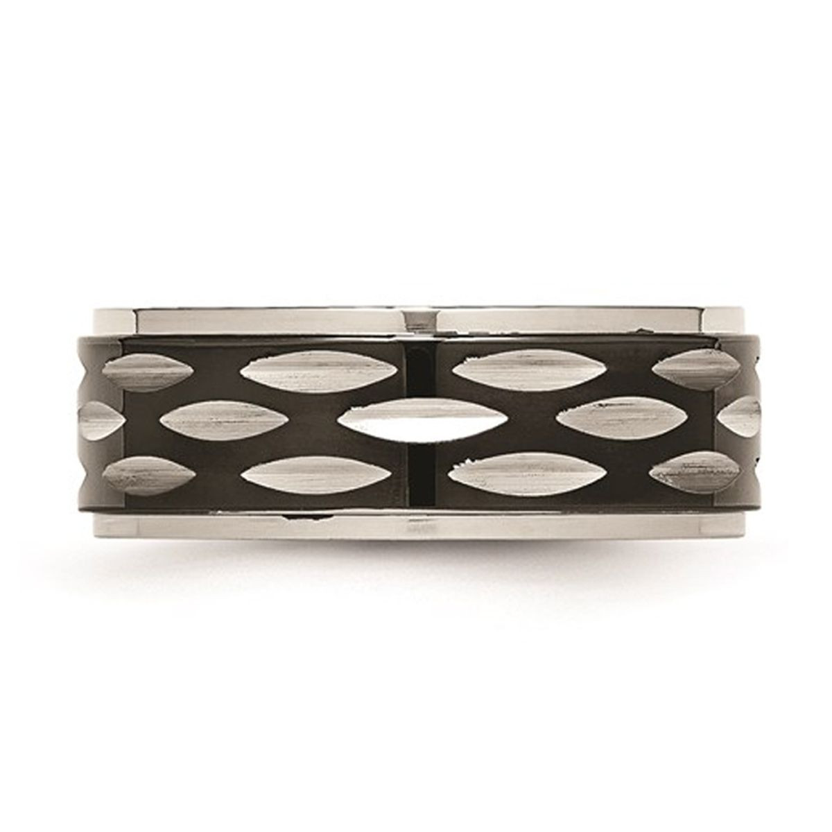 8mm Black Plated Stainless Steel Grooved Wedding Band Ring product image