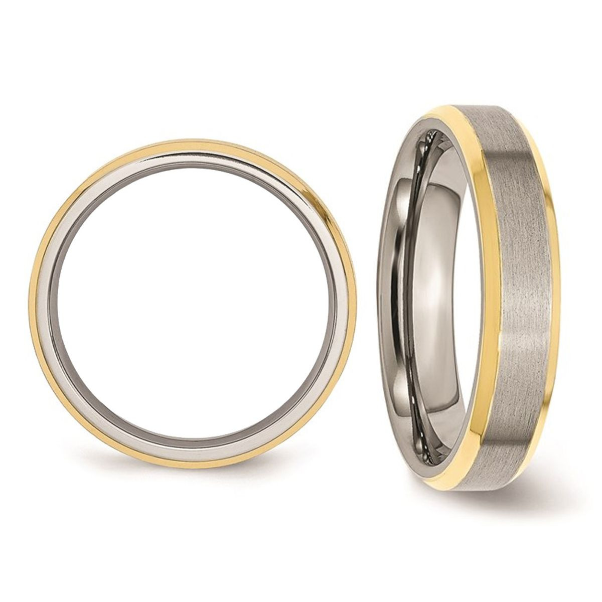 5mm Men's Beveled Stainless Steel Wedding Band Ring with Yellow Plating product image