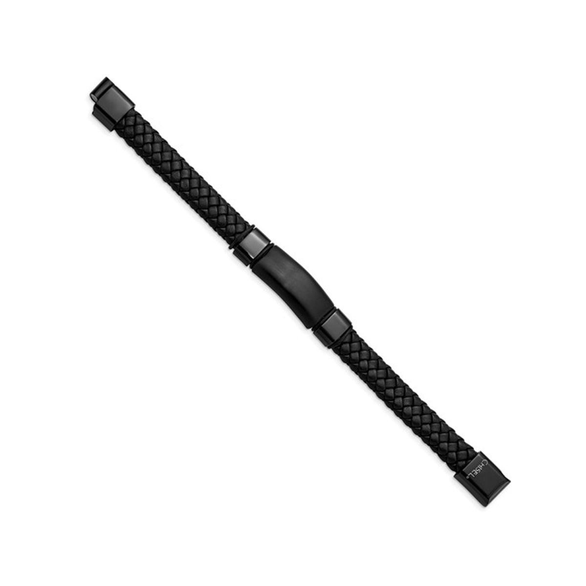 Men's Bracelet in Black Stainless Steel with Braided Leather (8.5 Inch) product image