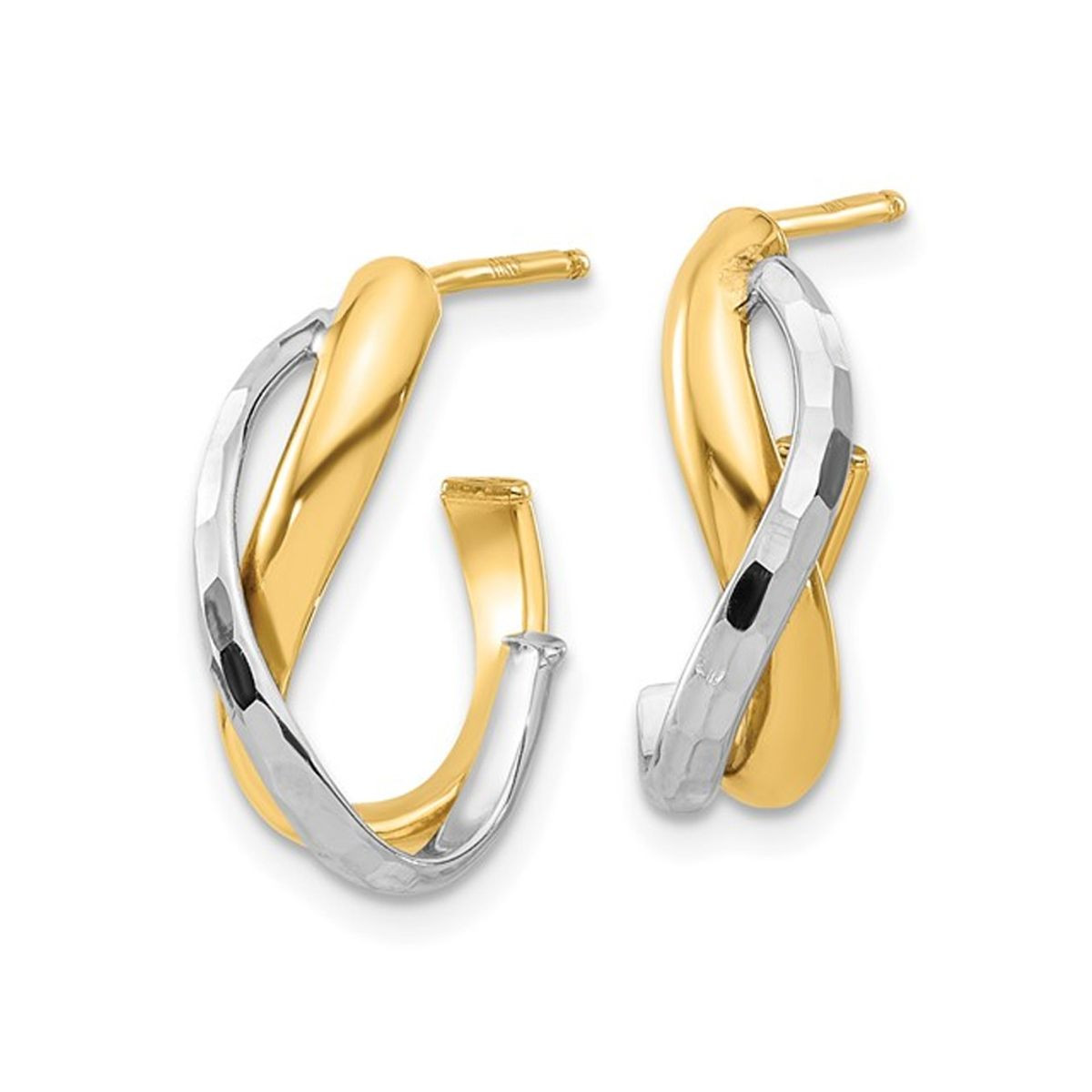 14K Yellow  and White Gold Polished J-Hoop Earrings product image