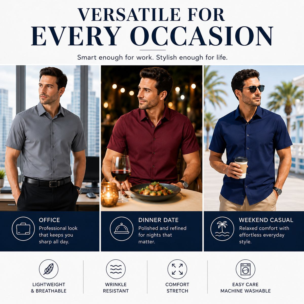 Men's Short Sleeve Slim-Fit Dress Shirt (3-Pack) product image