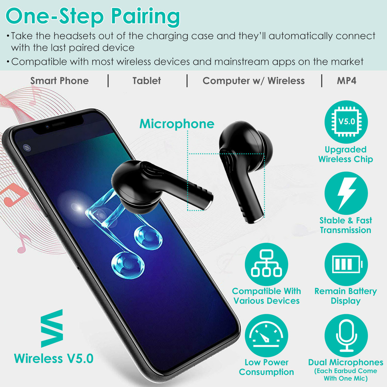 iNova™ True Wireless Sports Earbud Headphones with Charging Case product image