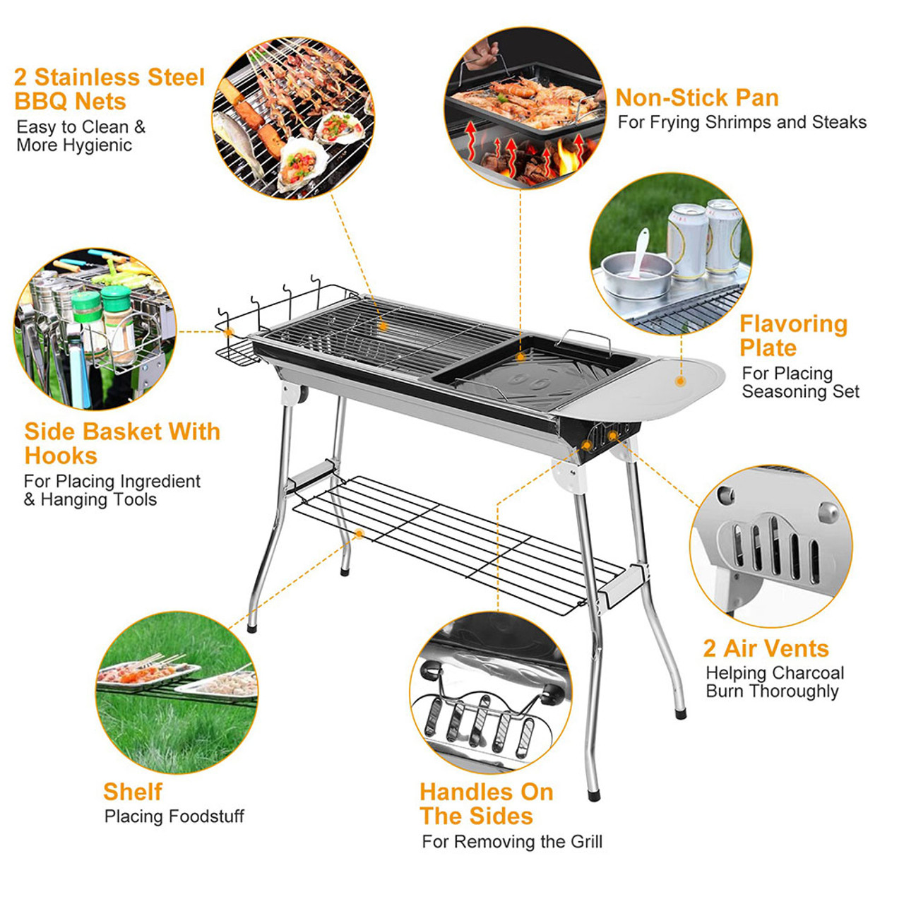 LakeForest® Foldable Stainless Steel Charcoal BBQ Grill product image