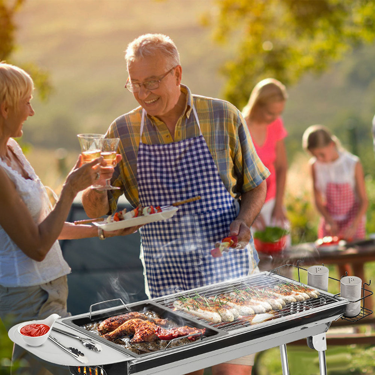 LakeForest® Foldable Stainless Steel Charcoal BBQ Grill product image