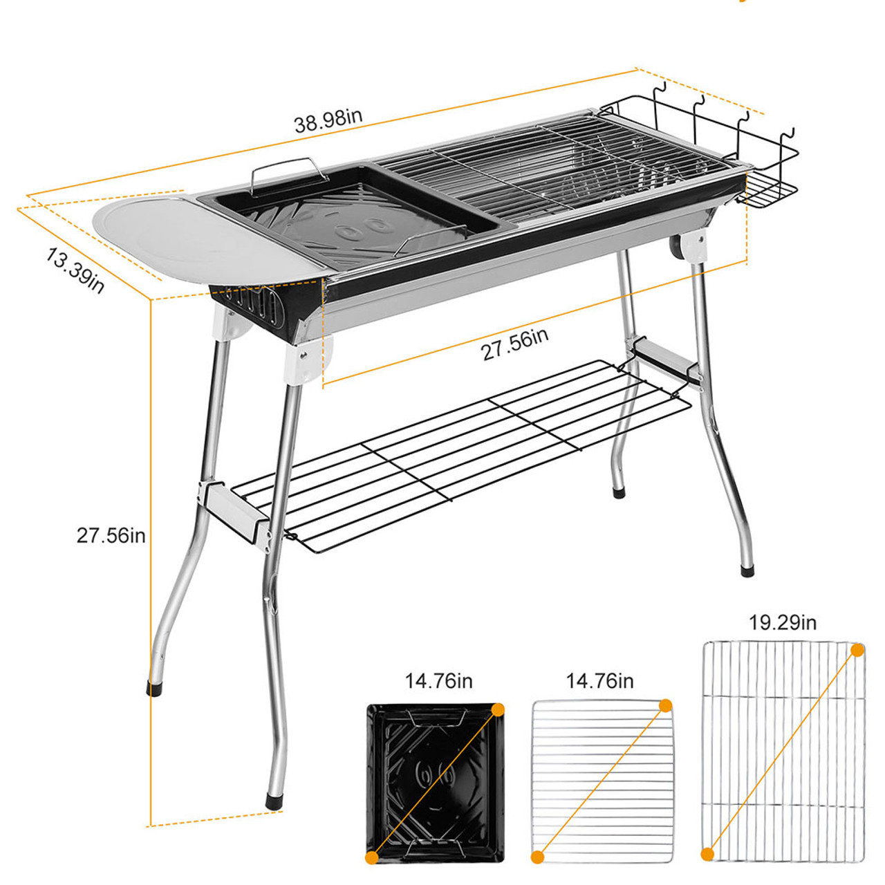 LakeForest® Foldable Stainless Steel Charcoal BBQ Grill product image