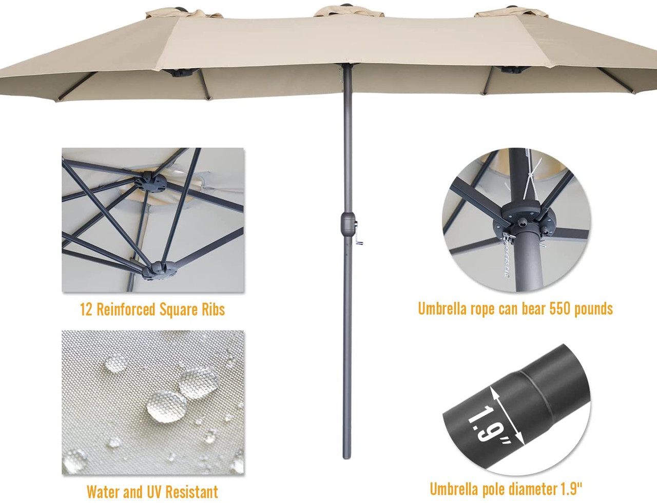 Outdoor 15' X 9' Double-sided Patio Umbrella product image