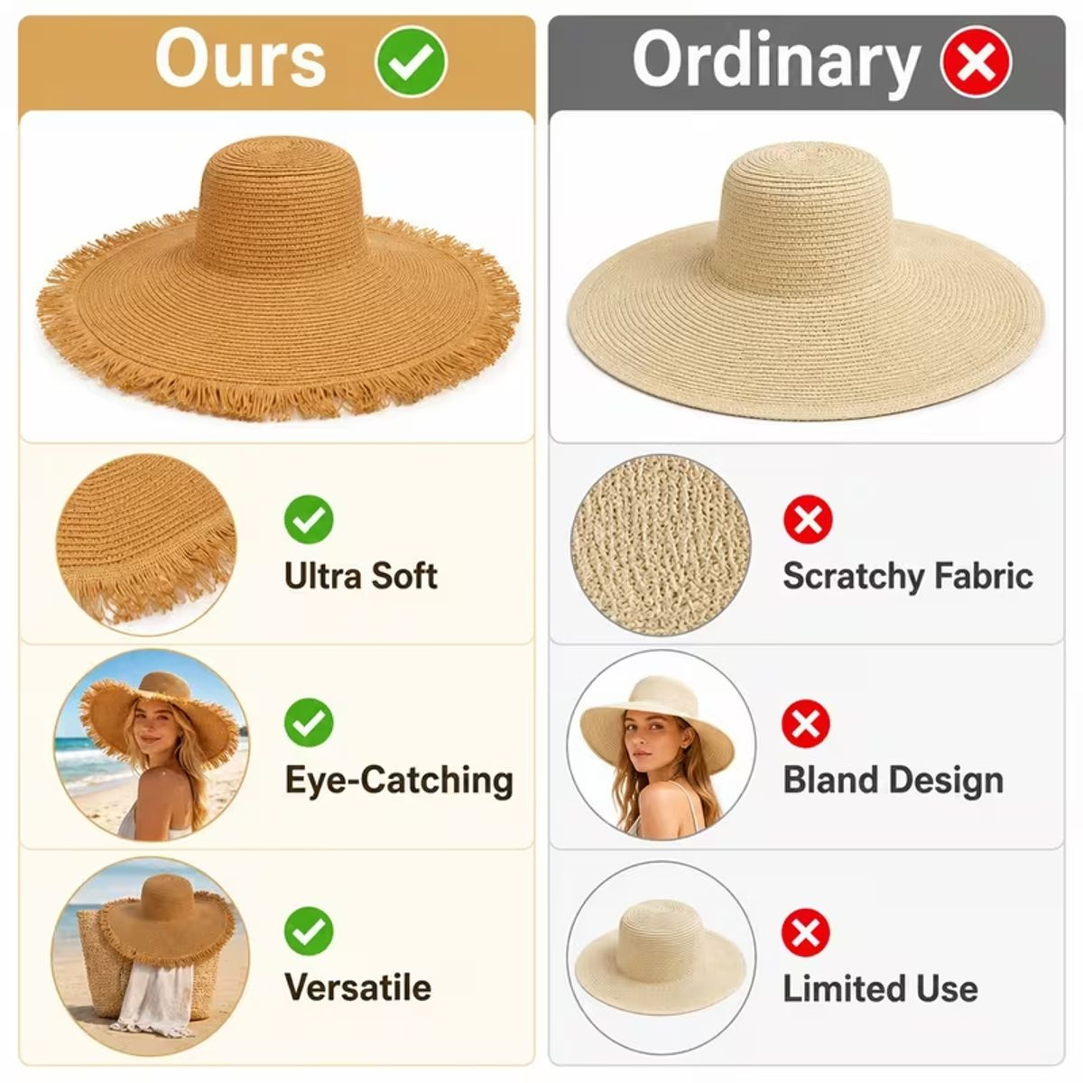 Extra Wide Brim Fringe Straw Sun Hat product image