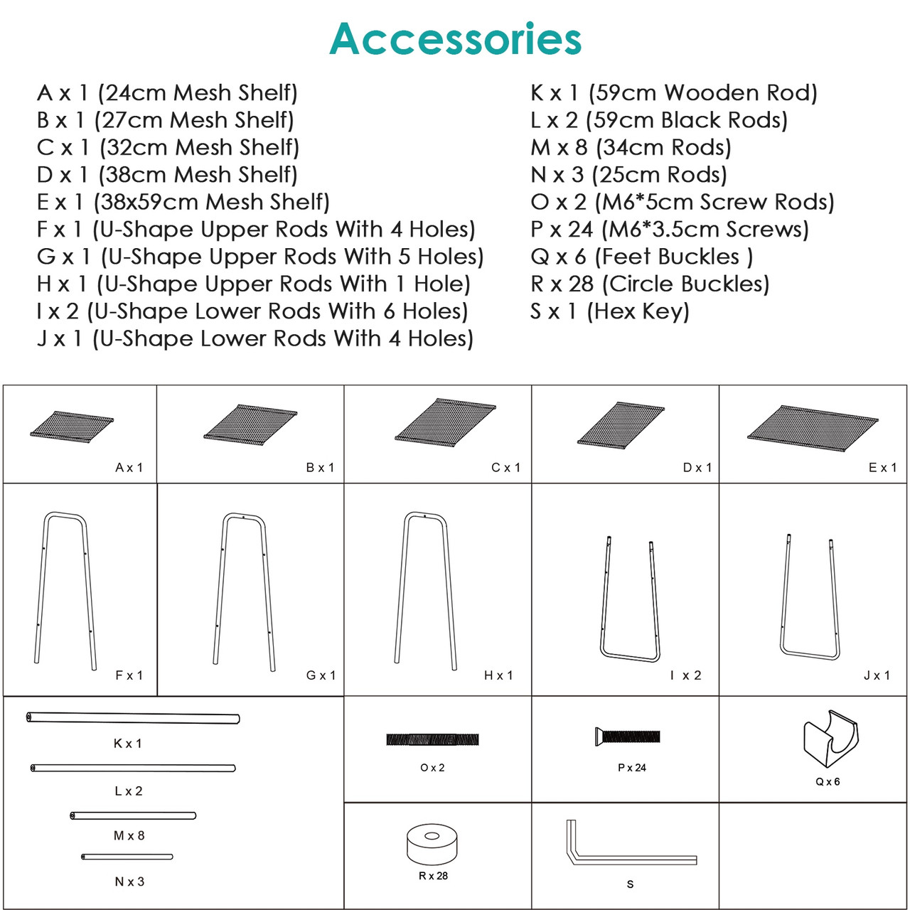 Metal Garment Rack with Hanging Rod and 5 Mesh Shelves product image