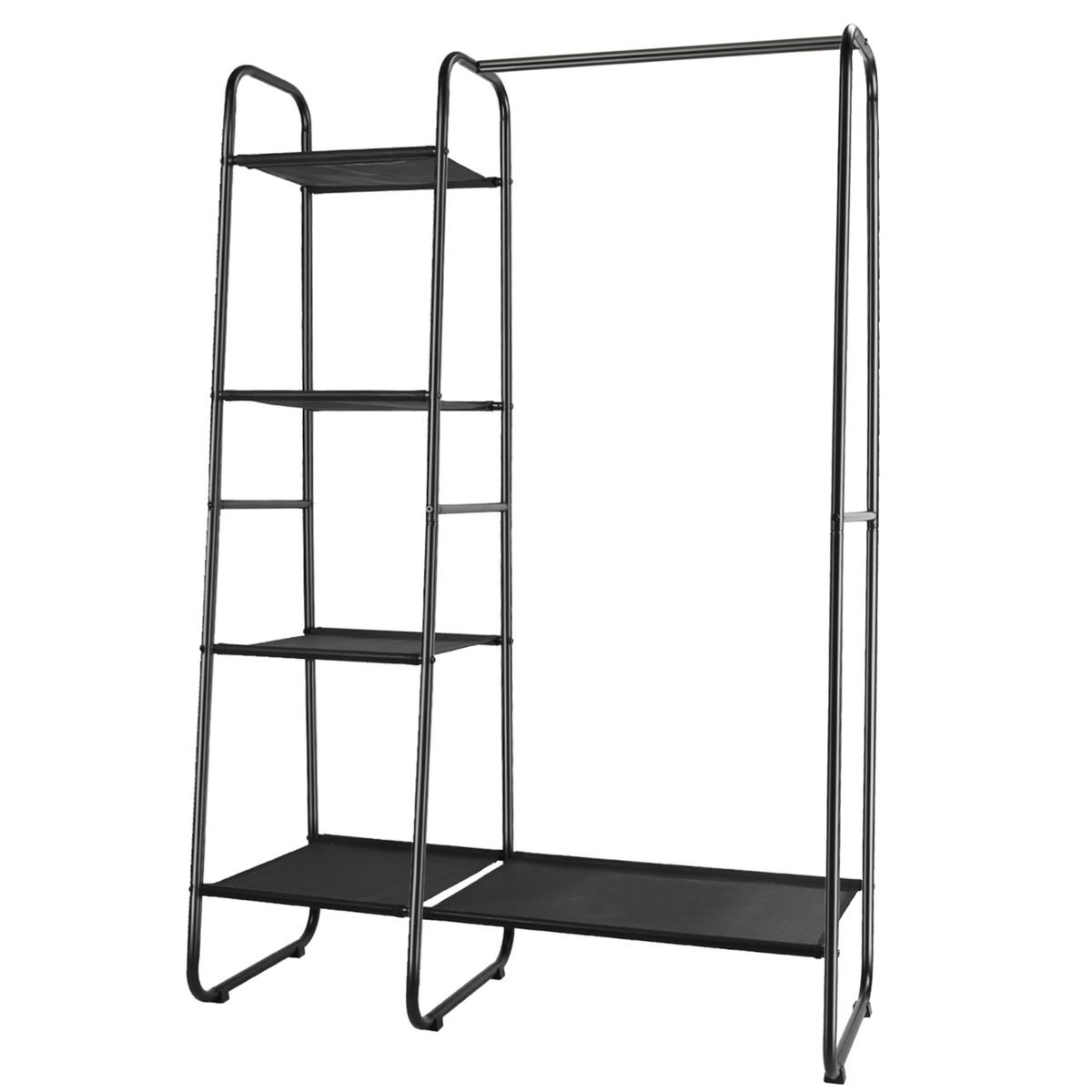 Metal Garment Rack with Hanging Rod and 5 Mesh Shelves product image