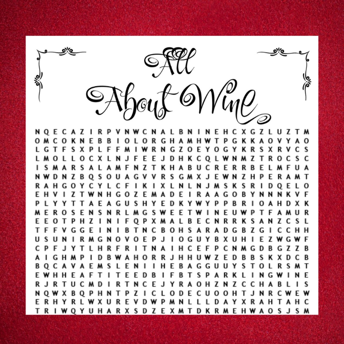'All About Wine' Find a Word Print product image