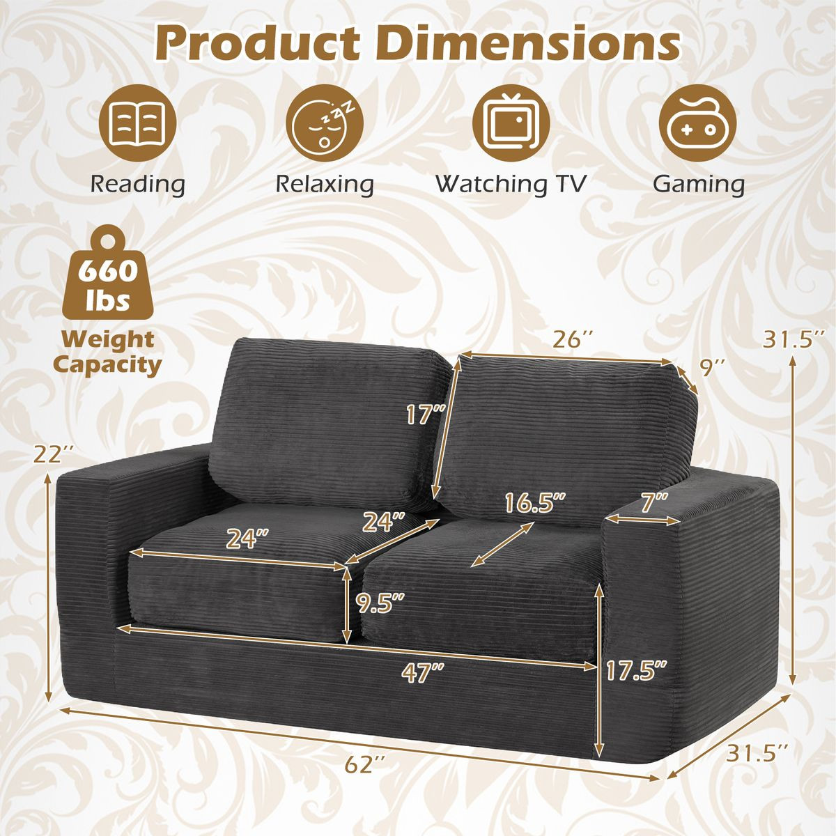 Corduroy Loveseat Floor Sofa  product image