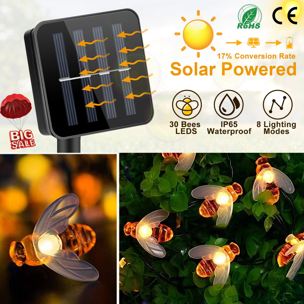 Solarek® LED Solar-Powered String Bee Lights product image