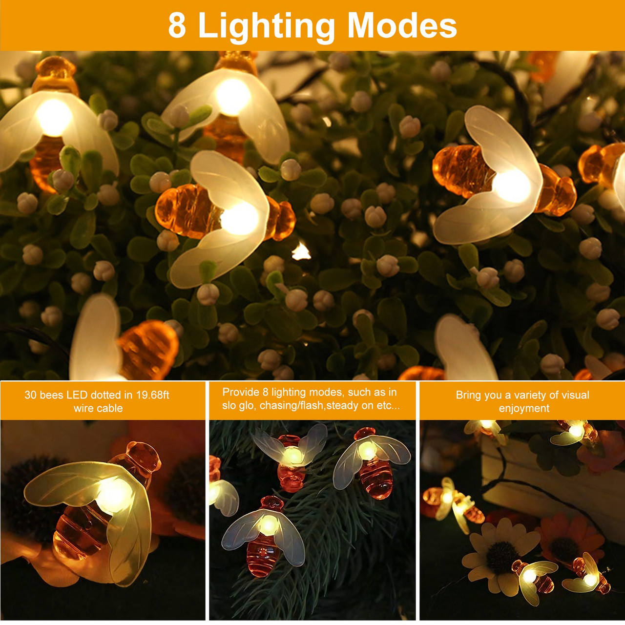 Solarek® LED Solar-Powered String Bee Lights product image
