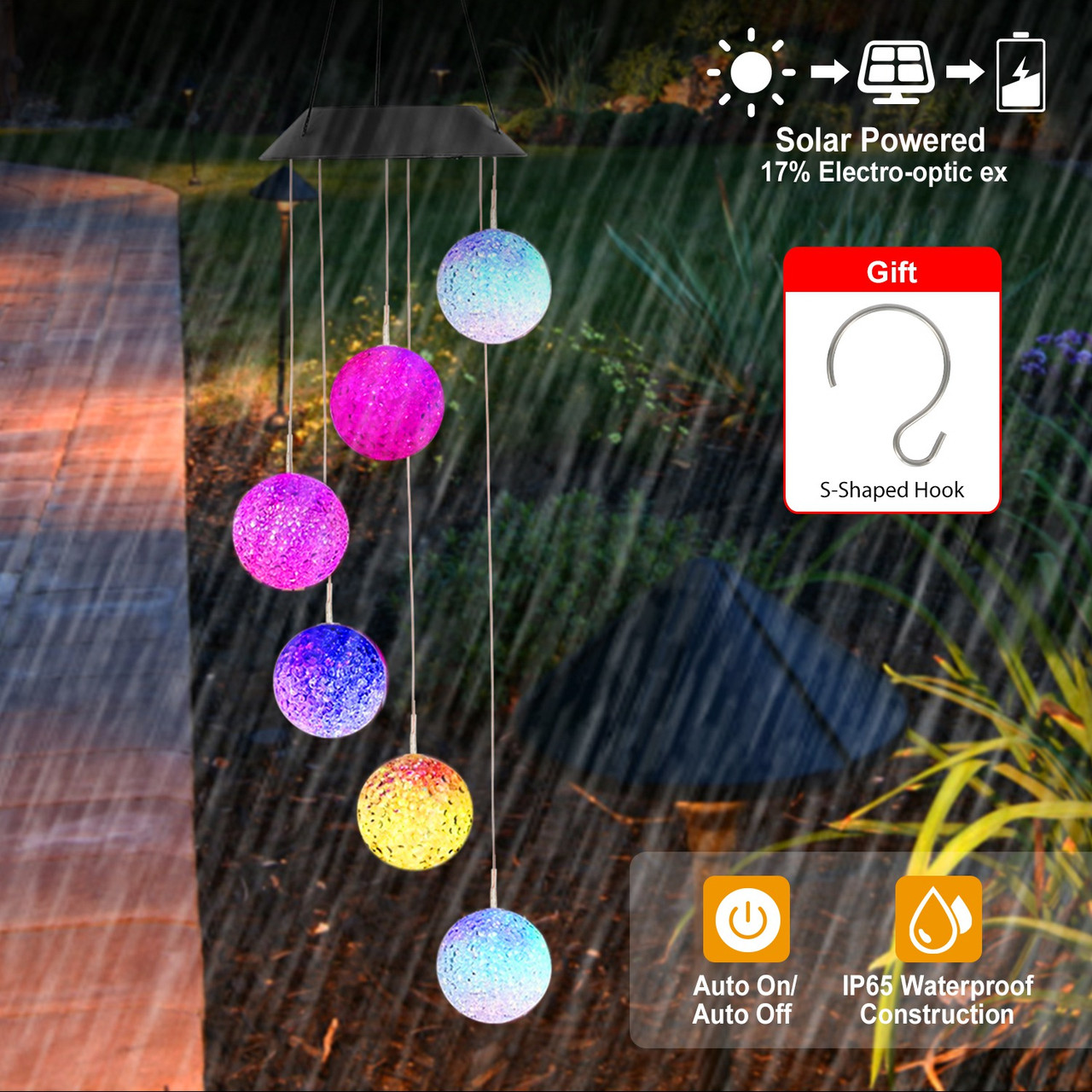 Solarek™ Solar Powered LED Ball Wind Chimes product image