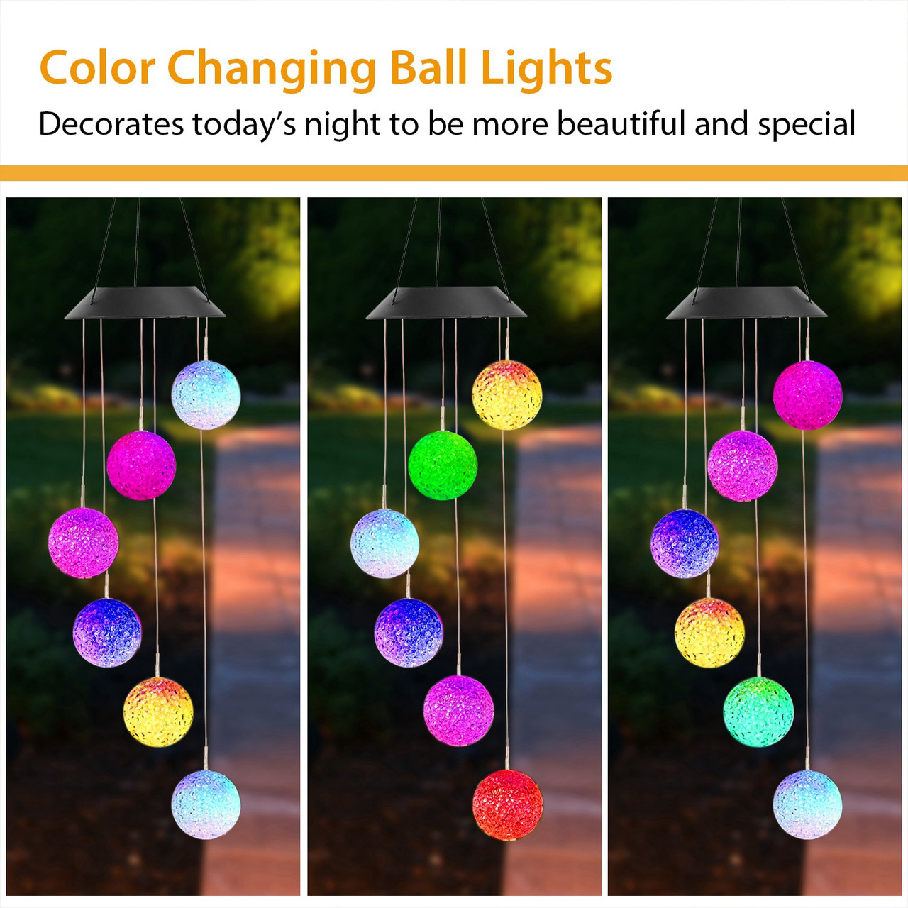 Solarek™ Solar Powered LED Ball Wind Chimes product image
