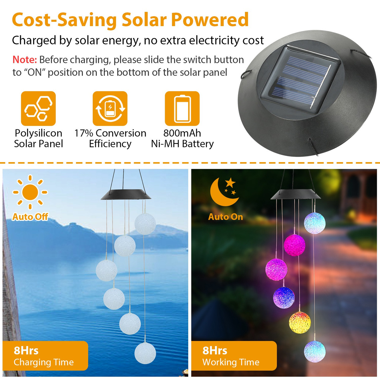 Solarek™ Solar Powered LED Ball Wind Chimes product image