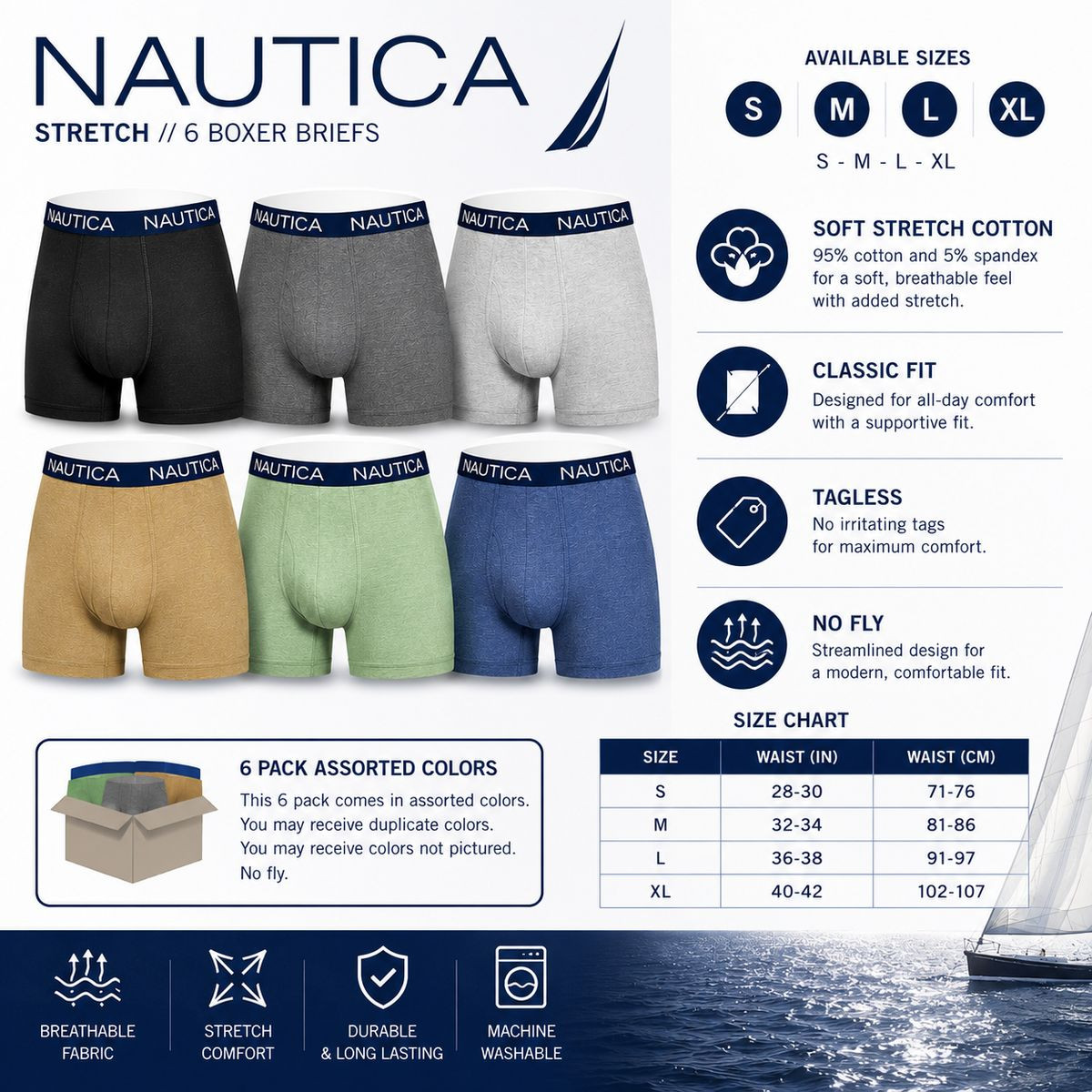 Nautica Men's Stretch Boxer Briefs (6-Pack) product image
