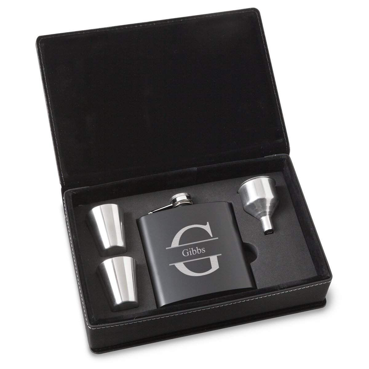 Personalized Black Stainless Steel Flask Set product image