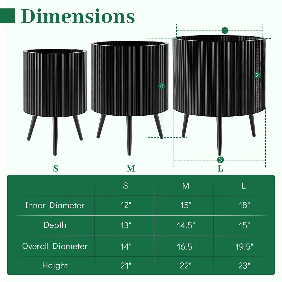 Fluted Metal Plant Pot with Stand (1- or 2-Pack) product image