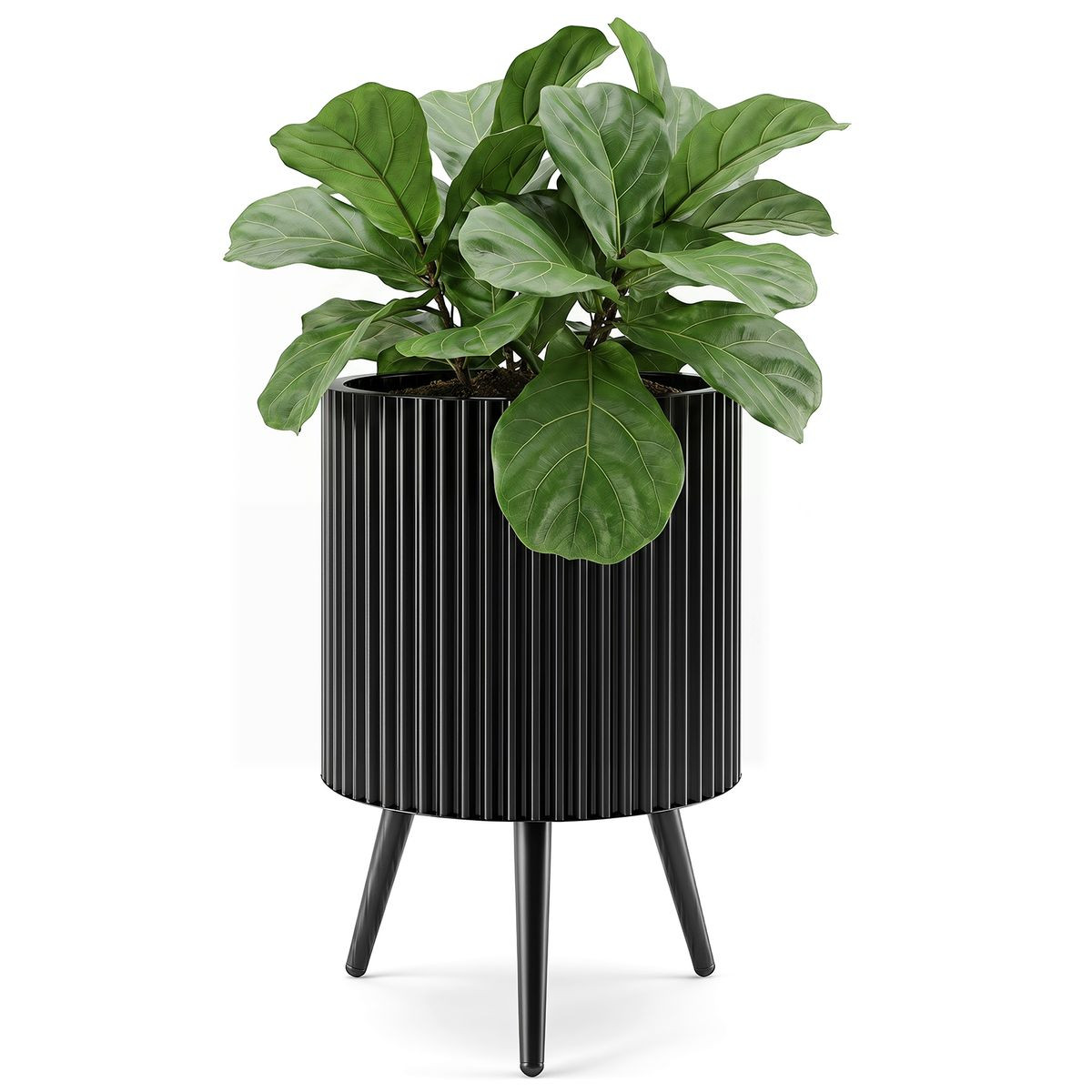 Fluted Metal Plant Pot with Stand (1- or 2-Pack) product image