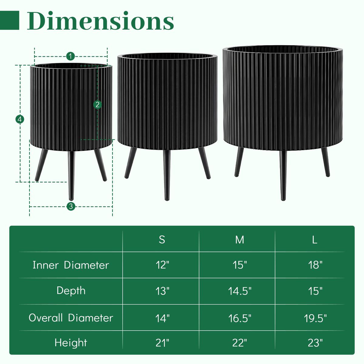 Fluted Metal Plant Pot with Stand (1- or 2-Pack) product image